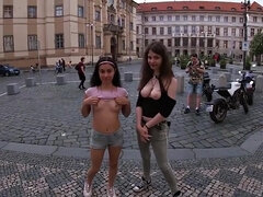 Sex and Public Flashing in Prague - young teens with perky tits