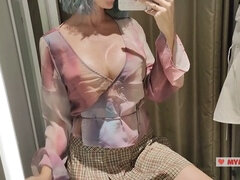 Having fun in the mall dressing room with my see-through outfit, watch me show off!