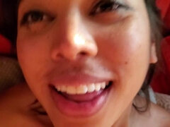 Homemade POV with young Latina - big natural boobs, blowjob & titjob