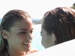 Ass, Couple, Kissing, Lesbian, Licking, Natural tits, Pool, Shaved