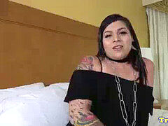 plump tattooed tgirl gothic unwraps and tugs