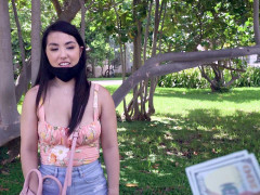 Asian Mina Moon is getting picked up outdoors