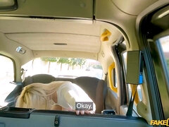 Czech blonde Sweet Cat gets inside the fake taxi and takes off her blouse, while exposing those big tits and preparing for a softcore session.