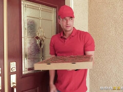 Handsome pizza delivery guy fucks slutty housewife