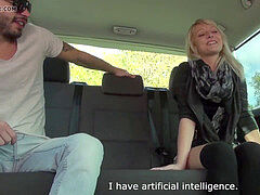 Takevan - puny ash-blonde ride the penis in driving car