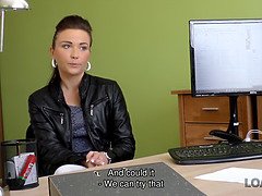 Loan4k. luxurious chick gives dick sucking and gets fucked in the loan office