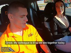 Faux driving college instructor cheats with hot student woman gang