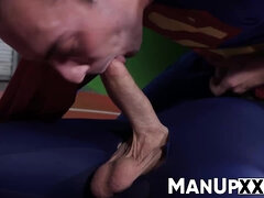 Superman twink gets tackled on the floor and played