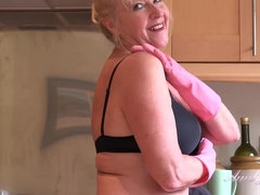 Aunt, Big tits, Blonde, Housewife, Kitchen, Masturbation, Pussy, Shaved