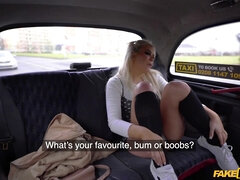 UK blonde in cotton undies gets naughty during the ride home