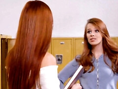 Lesbo ginger about to fuck in the classsroom happily