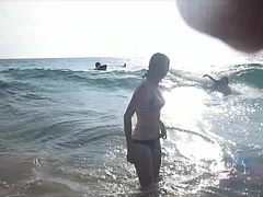 Amateur, Beach, Bikini, Blowjob, Brunette, Footjob, Skinny, Smoking