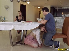 Hottest Stepmom Rachael Cavalli catches Slut under Table