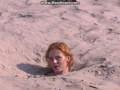 Ginger Chubby Girl Falls In The Sand And Takes All Clothes Off